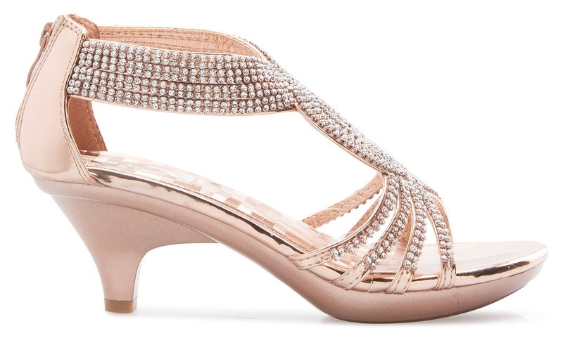 Olivia K Women's Open Toe Strappy Rhinestone Dress Sandal Low Heel Wedding Shoes - Image 2